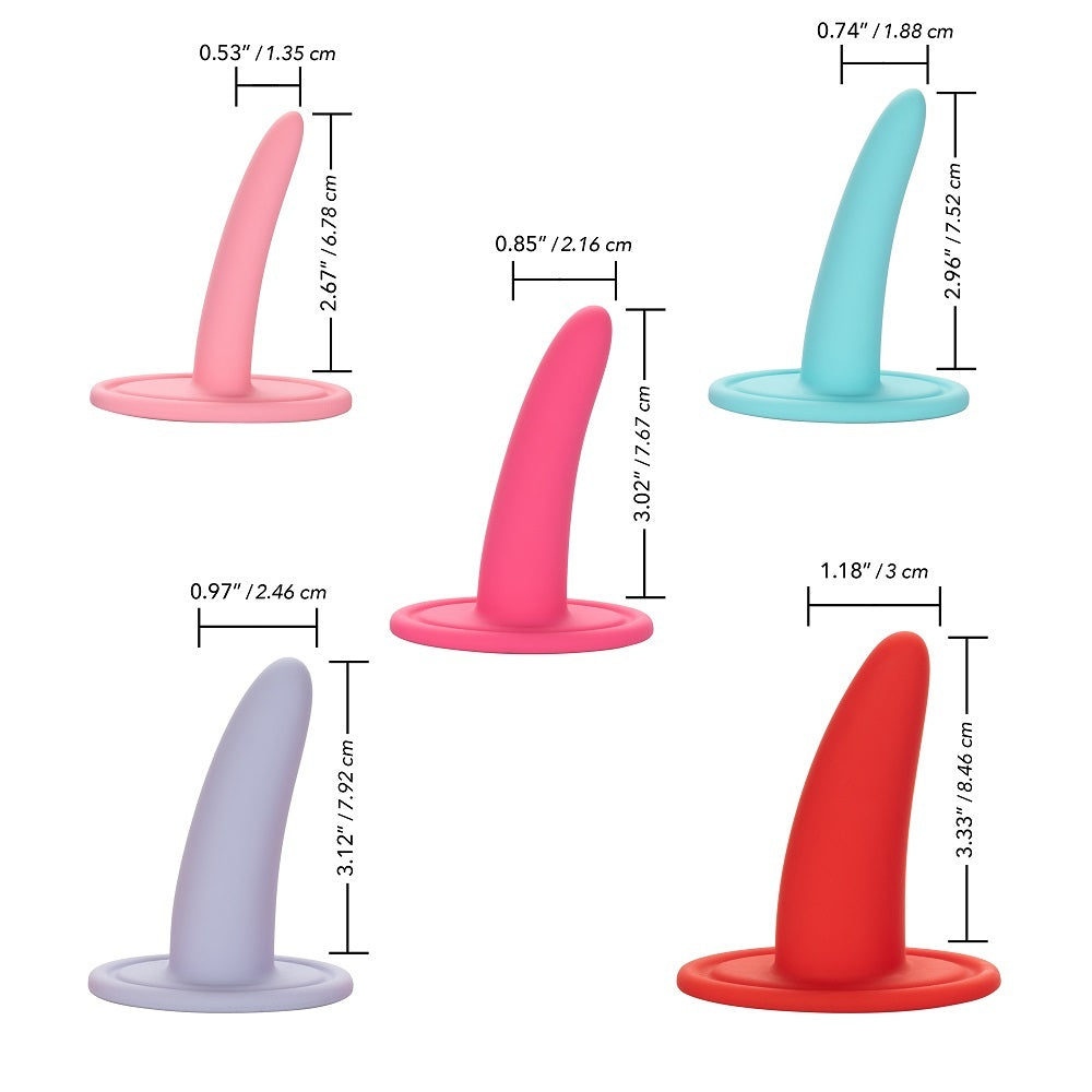 The sizes of each Vaginal dilator. All sizes are listed in the 'product specifications' tab. xesproducts.com.au xes products she-ology 5 piece dilator set. 