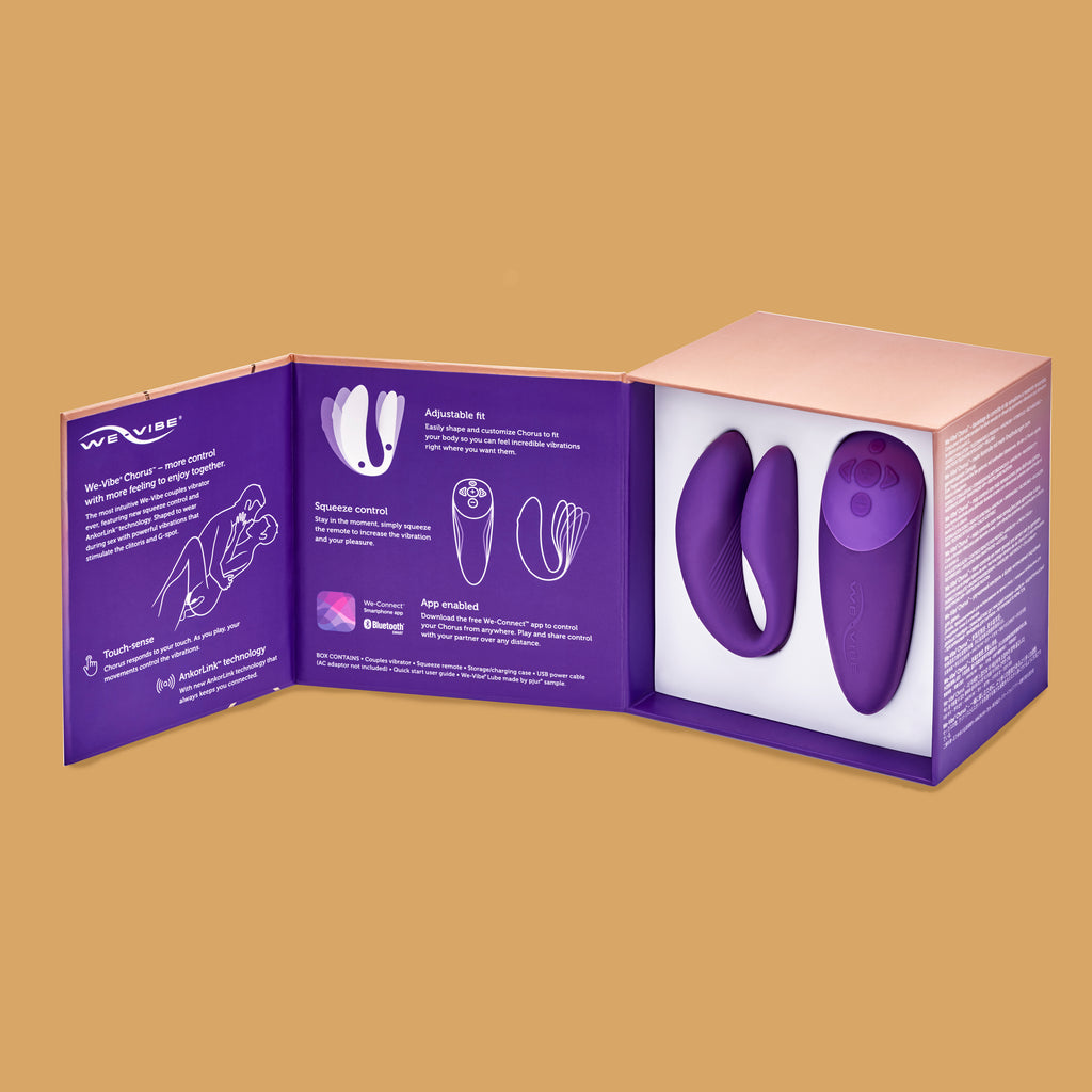 The Chorus by We-Vibe sitting in its packaged box. The Chorus by We-Vibe promotes accessibility for people with disabilities and minimal hand function. XES
