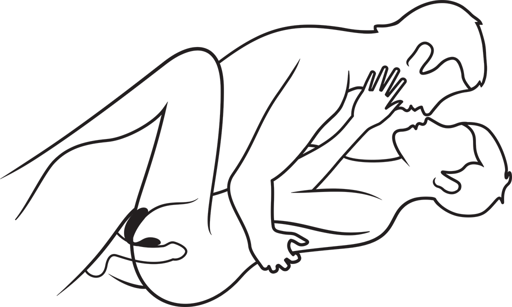 Illustration of the outline of two people having sexual intercourse with the chorus wedged between them. 