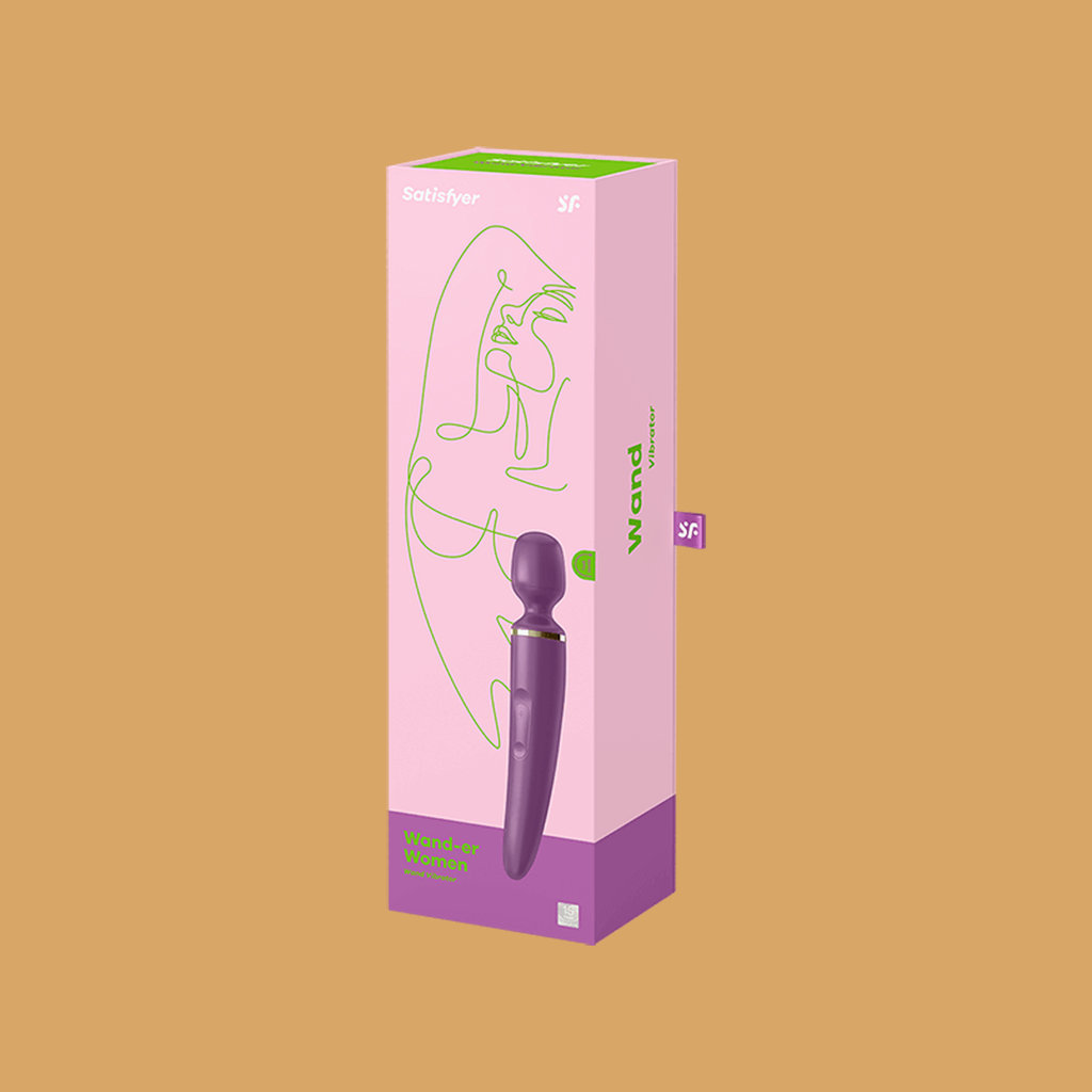 Wand-er Woman Satisfyer Black - Clitoral and body massager. Packaging of the purple wand. 